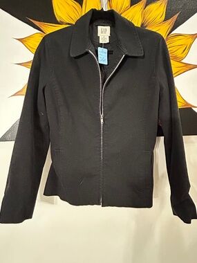 Vintage GAP Black Stretch Zip Front Fitted Jacket Size 2 Y2K
